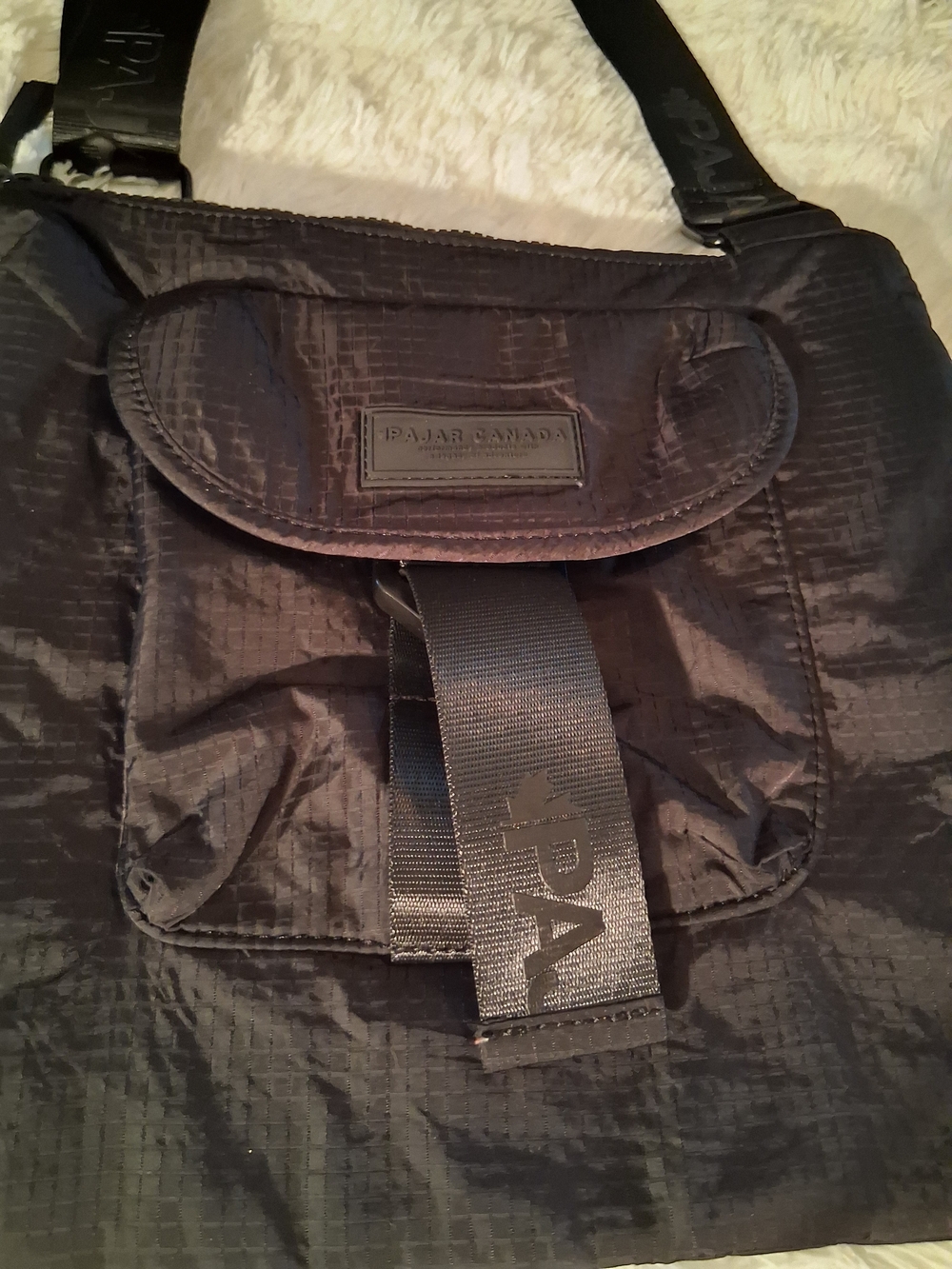 Pajar Black Nylon Messenger Bag with Branded Strap